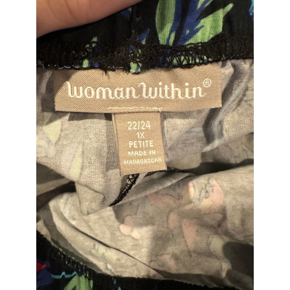 Woman Within Floral‎ Print Leggings Black Multi Plus 1X Petite Stretch - Picture 3 of 4